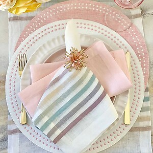 Bodrum Pearls Pure White and Rose Pink Easy Care Placemats - Set of 4