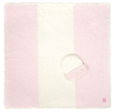 Kashwere Rugby Stripe Pink & Cream Baby Blanket with Cap